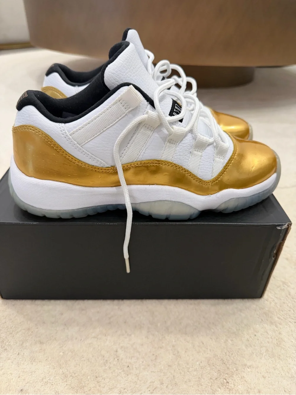 Jordan Kids White and Gold Low-Top Sneakers
